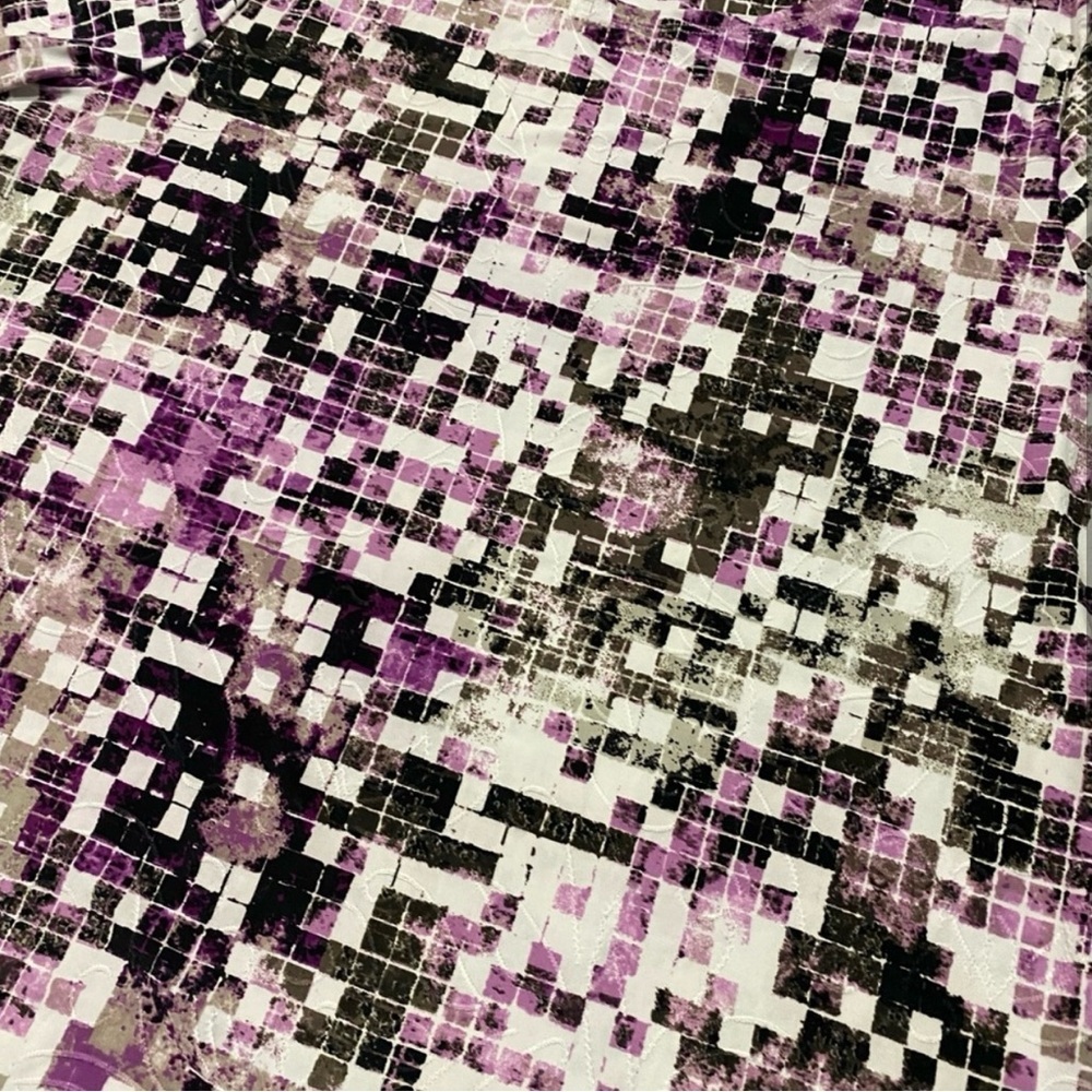 JM Collection Purple Geometric Mosaic Top 3/4 Sleeve Blouse Large - Picture 3 of 4